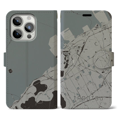 【多度津（香川県）】地図柄iPhoneケース（手帳タイプ）モノトーン・iPhone 15 Pro 用