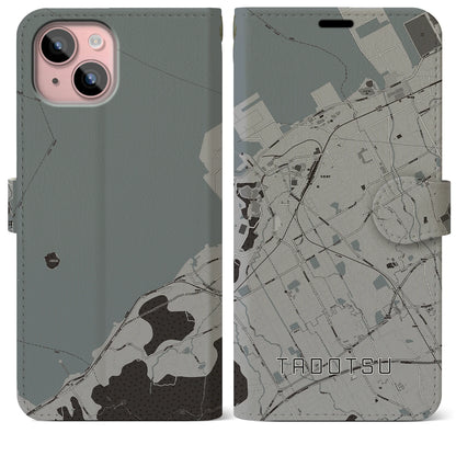 【多度津（香川県）】地図柄iPhoneケース（手帳タイプ）モノトーン・iPhone 15 Plus 用