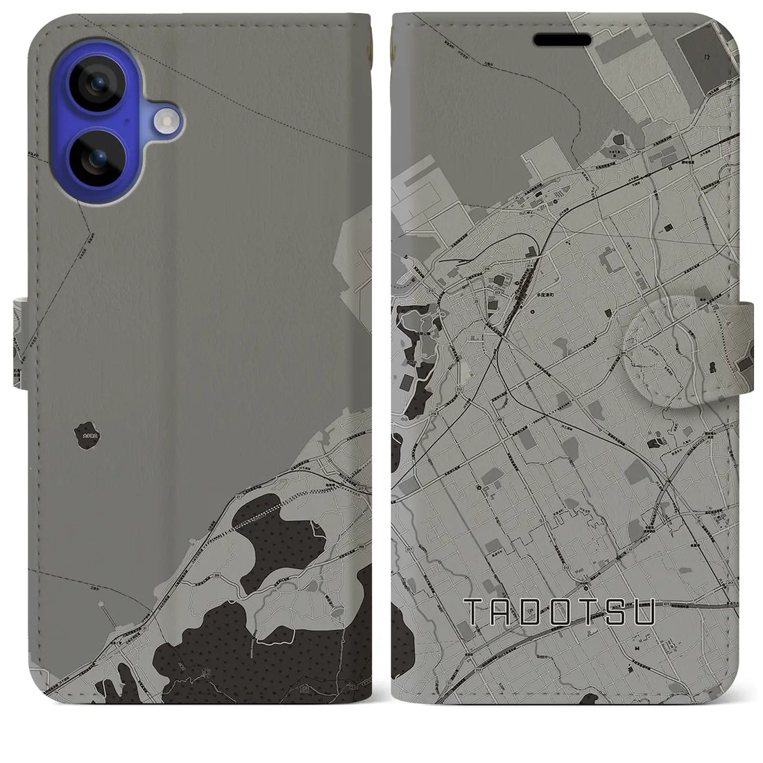 【多度津(香川県)】地図柄iPhoneケース(手帳タイプ)モノトーン・iPhone 16 Pro Max 用