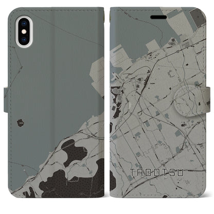 【多度津（香川県）】地図柄iPhoneケース（手帳タイプ）モノトーン・iPhone XS Max 用