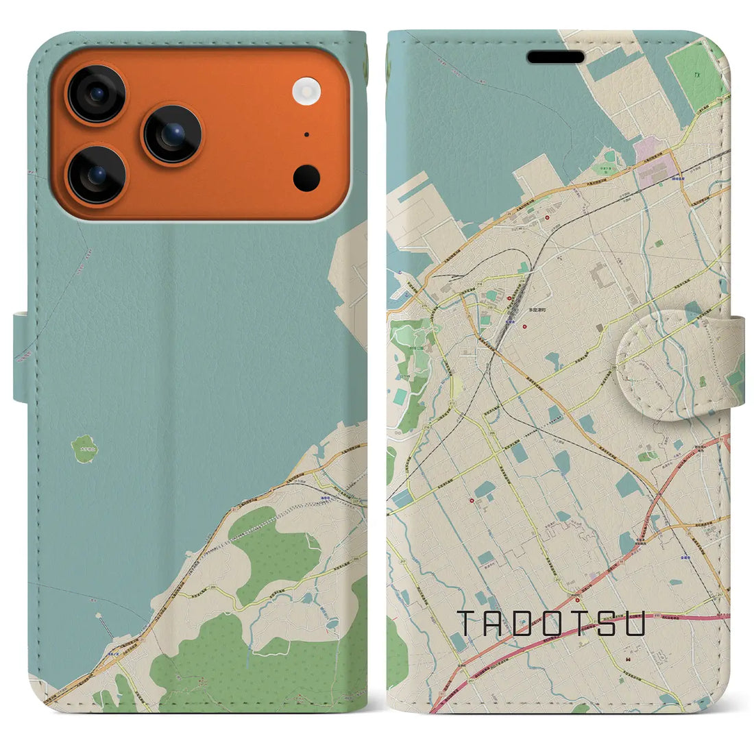 【多度津（香川県）】地図柄iPhoneケース（手帳タイプ）ナチュラル・iPhone 17 Pro Max 用