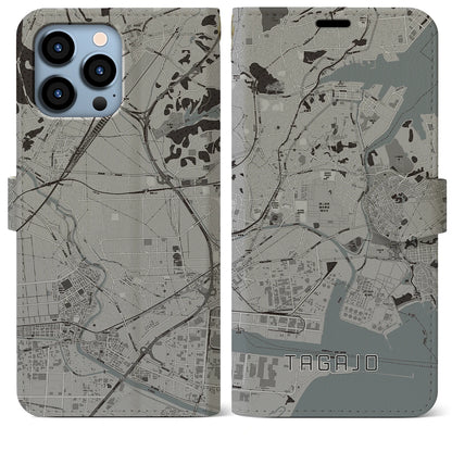 【多賀城】地図柄iPhoneケース（手帳両面タイプ・モノトーン）iPhone 13 Pro Max 用