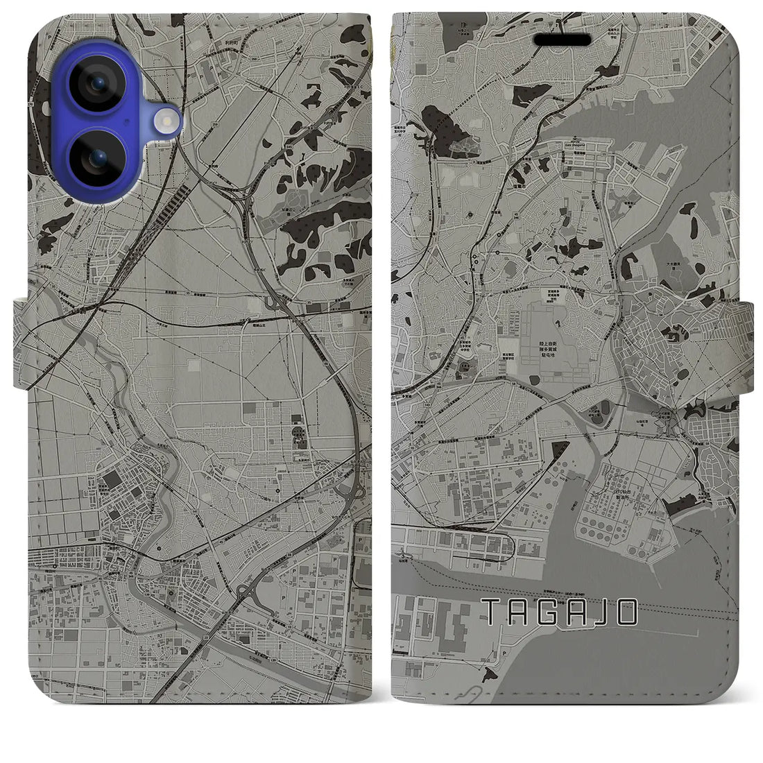 【多賀城(宮城県)】地図柄iPhoneケース(手帳タイプ)モノトーン・iPhone 16 Pro Max 用