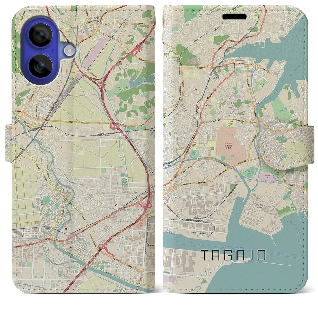 【多賀城（宮城県）】地図柄iPhoneケース（手帳タイプ）ナチュラル・iPhone 16 Pro Max 用