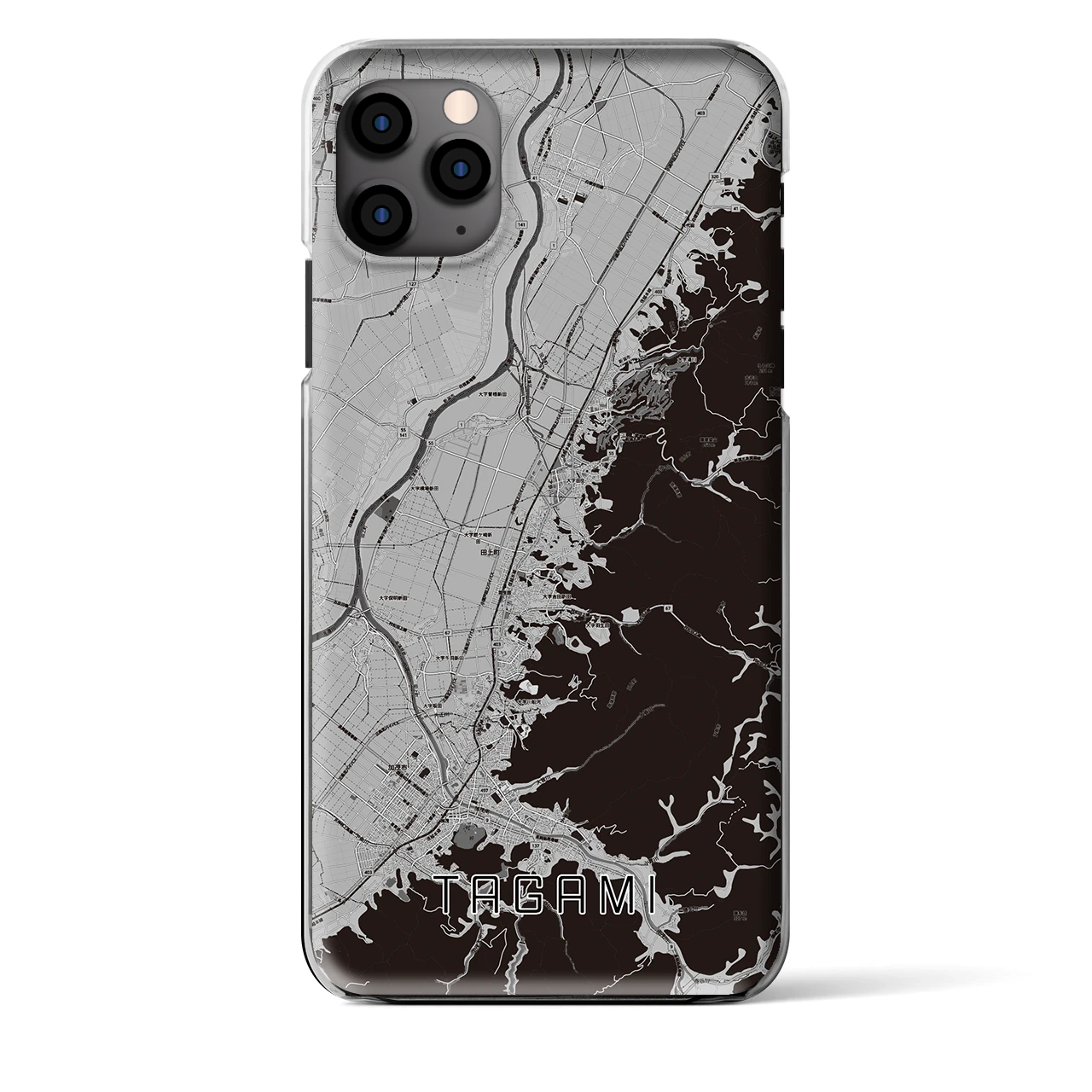 【田上（新潟県）】地図柄iPhoneケース（クリアタイプ）モノトーン・iPhone 11 Pro Max 用