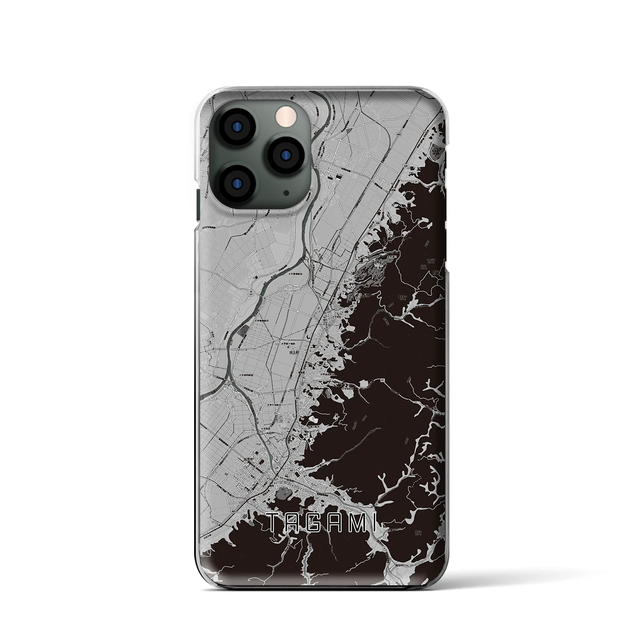 【田上（新潟県）】地図柄iPhoneケース（クリアタイプ）モノトーン・iPhone 11 Pro 用