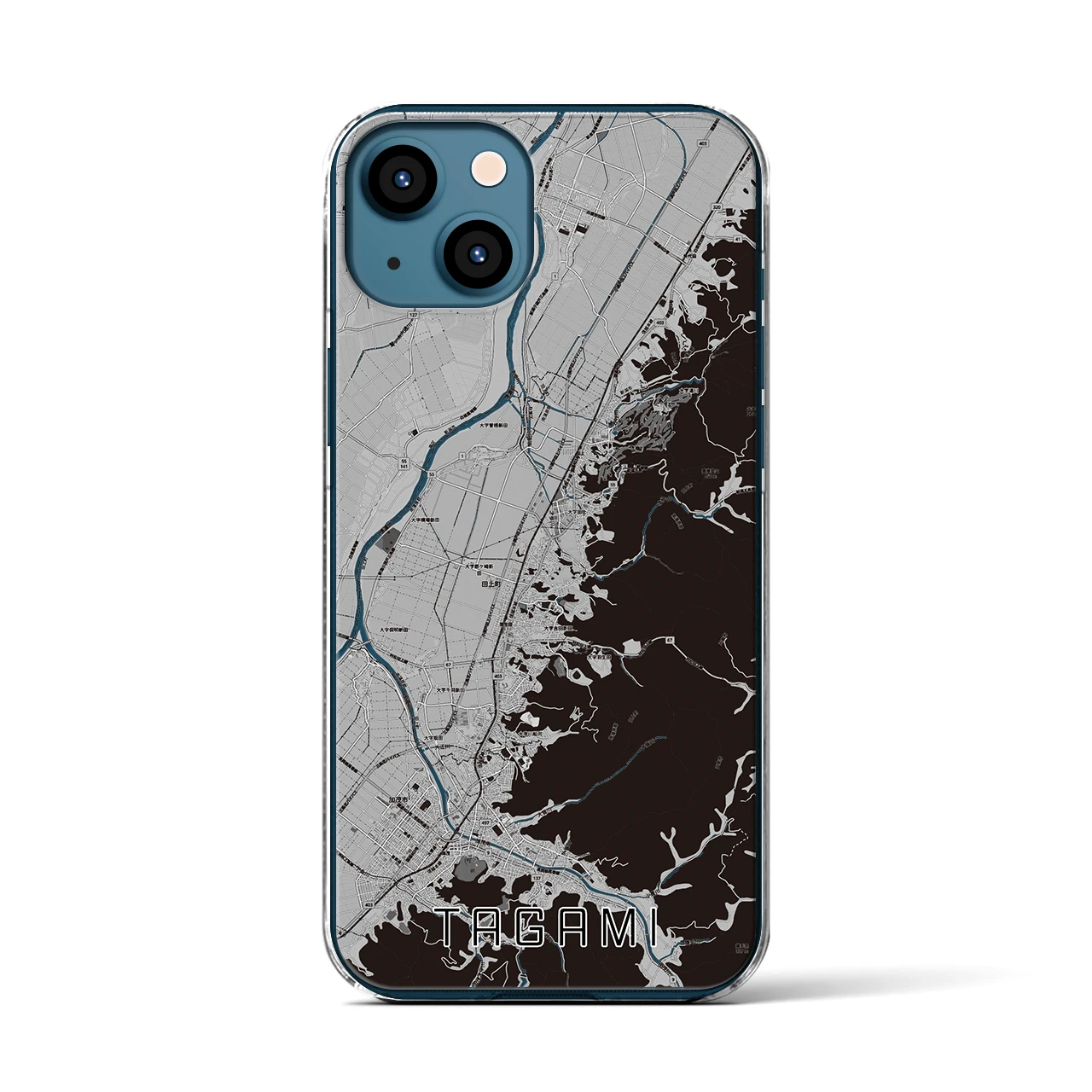 【田上（新潟県）】地図柄iPhoneケース（クリアタイプ）モノトーン・iPhone 13 用