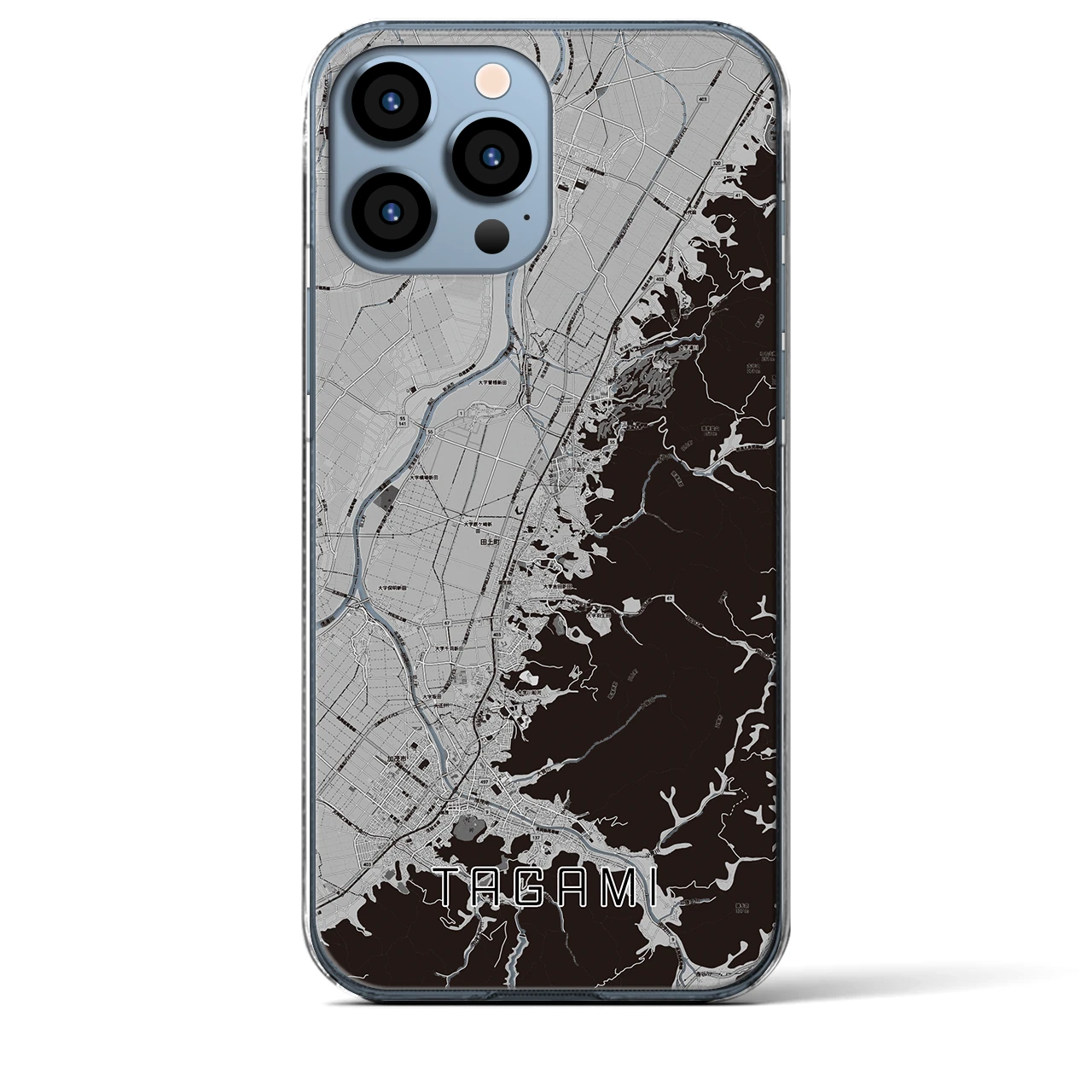 【田上（新潟県）】地図柄iPhoneケース（クリアタイプ）モノトーン・iPhone 13 Pro Max 用