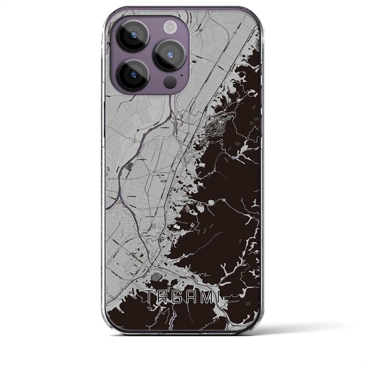 【田上（新潟県）】地図柄iPhoneケース（クリアタイプ）モノトーン・iPhone 14 Pro Max 用