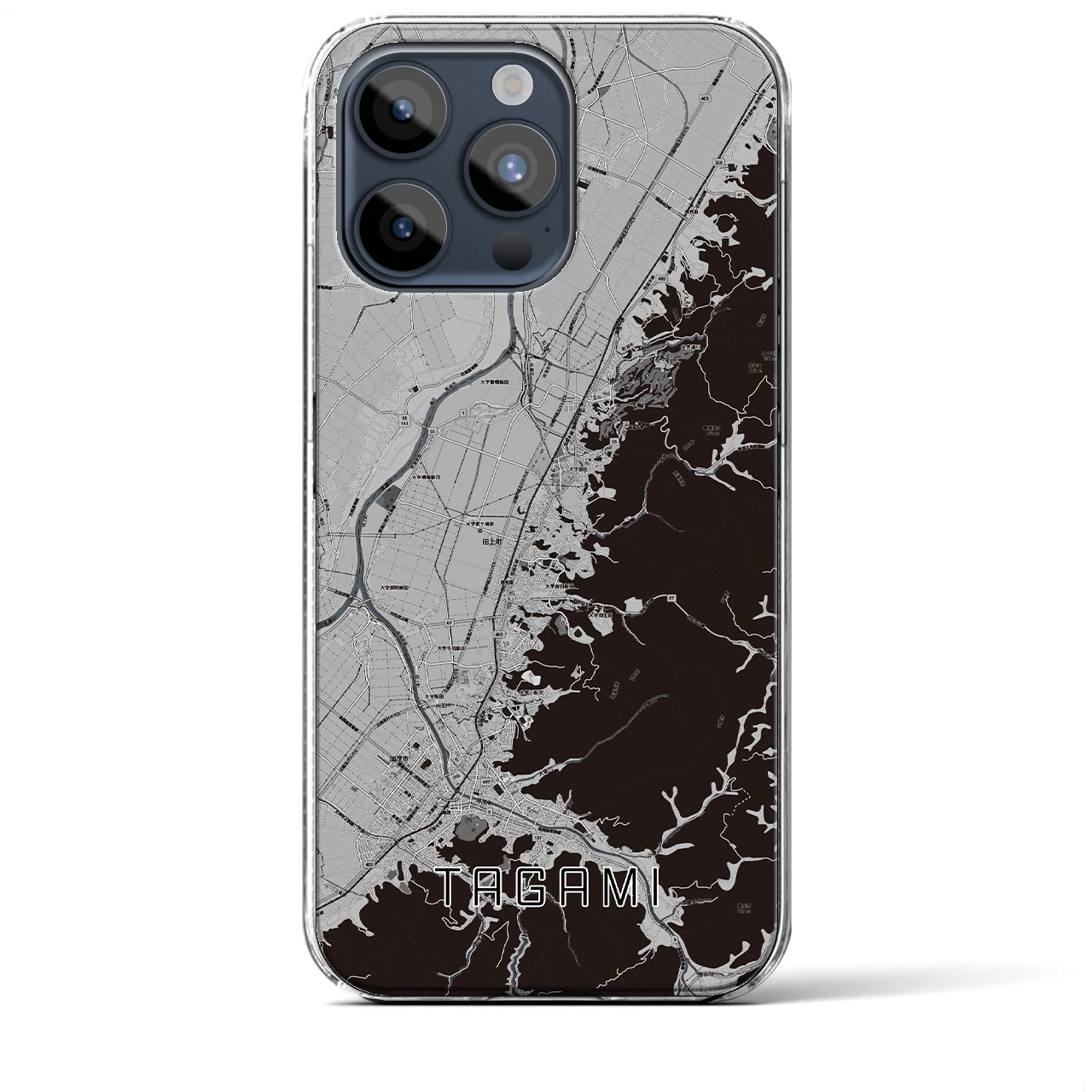 【田上（新潟県）】地図柄iPhoneケース（クリアタイプ）モノトーン・iPhone 15 Pro Max 用