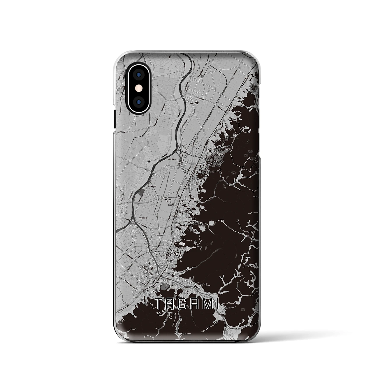 【田上（新潟県）】地図柄iPhoneケース（クリアタイプ）モノトーン・iPhone XS / X 用