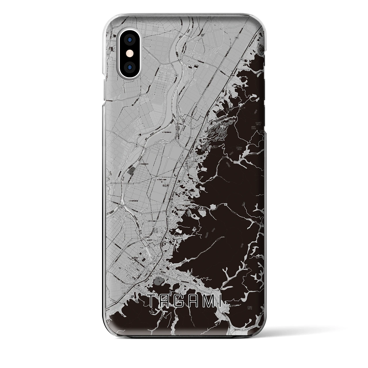 【田上（新潟県）】地図柄iPhoneケース（クリアタイプ）モノトーン・iPhone XS Max 用