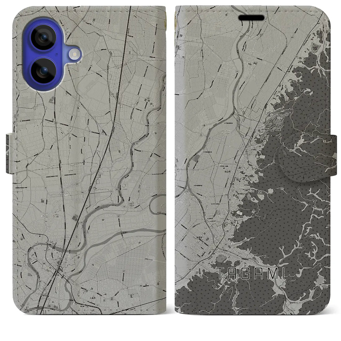 【田上（新潟県）】地図柄iPhoneケース（手帳タイプ）モノトーン・iPhone 16 Pro Max 用