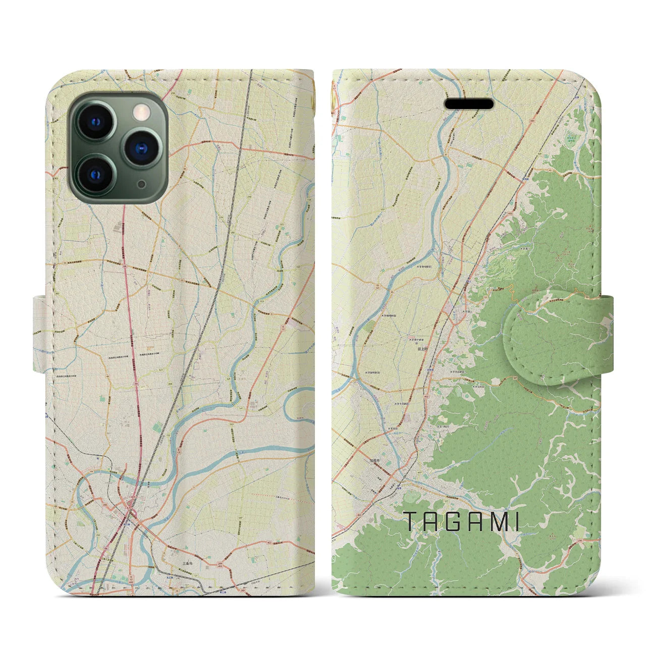 【田上（新潟県）】地図柄iPhoneケース（手帳タイプ）ナチュラル・iPhone 11 Pro 用