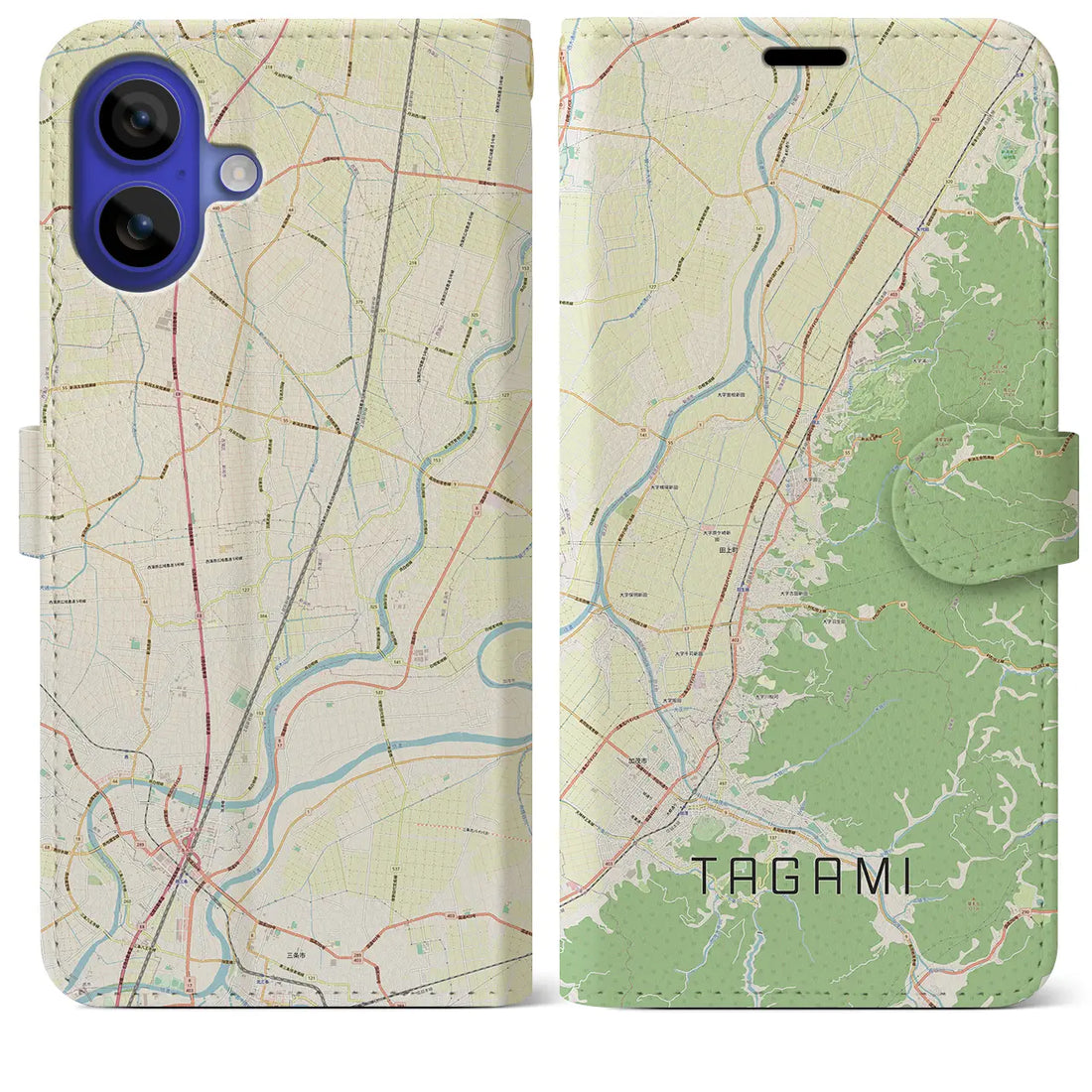 【田上（新潟県）】地図柄iPhoneケース（手帳タイプ）ナチュラル・iPhone 16 Pro Max 用