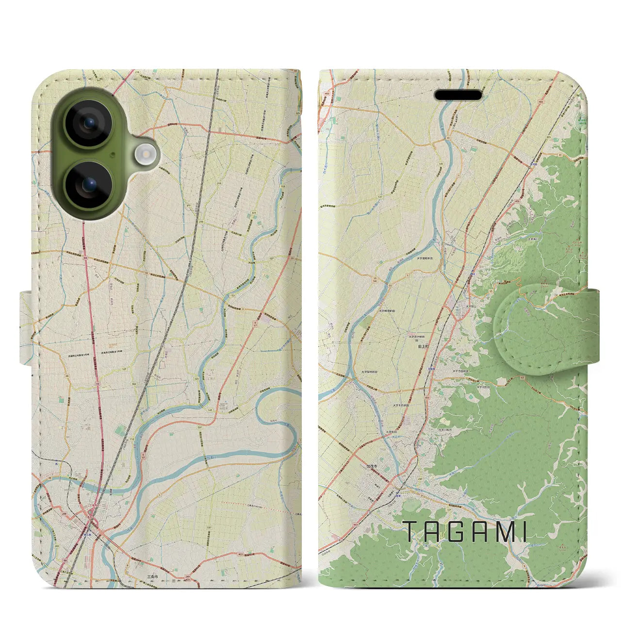 【田上（新潟県）】地図柄iPhoneケース（手帳タイプ）ナチュラル・iPhone 17 Pro Max 用