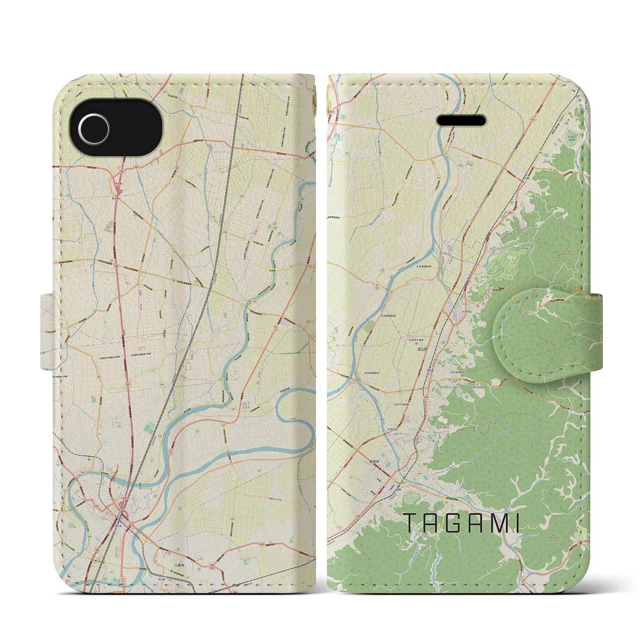 【田上（新潟県）】地図柄iPhoneケース（手帳タイプ）
