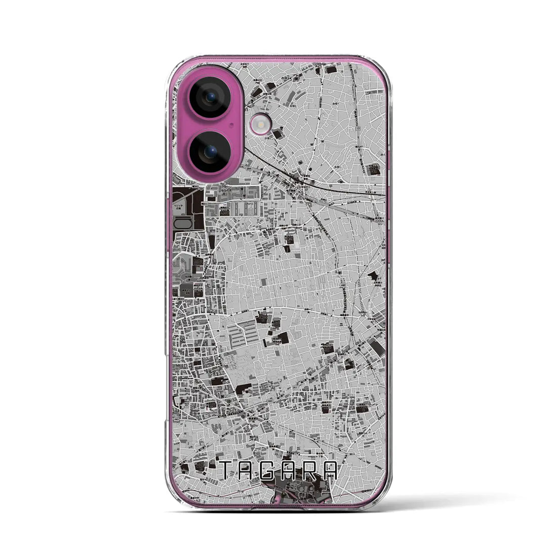 【田柄（東京都）】地図柄iPhoneケース（クリアタイプ）モノトーン・iPhone 16 Pro 用