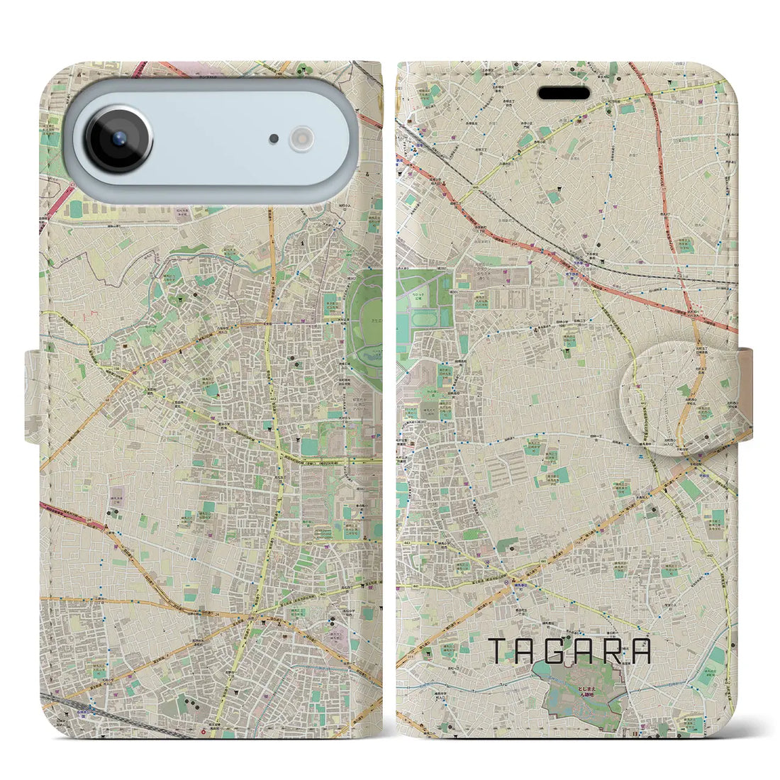【田柄（東京都）】地図柄iPhoneケース（手帳タイプ）ナチュラル・iPhone 17 Pro Max 用