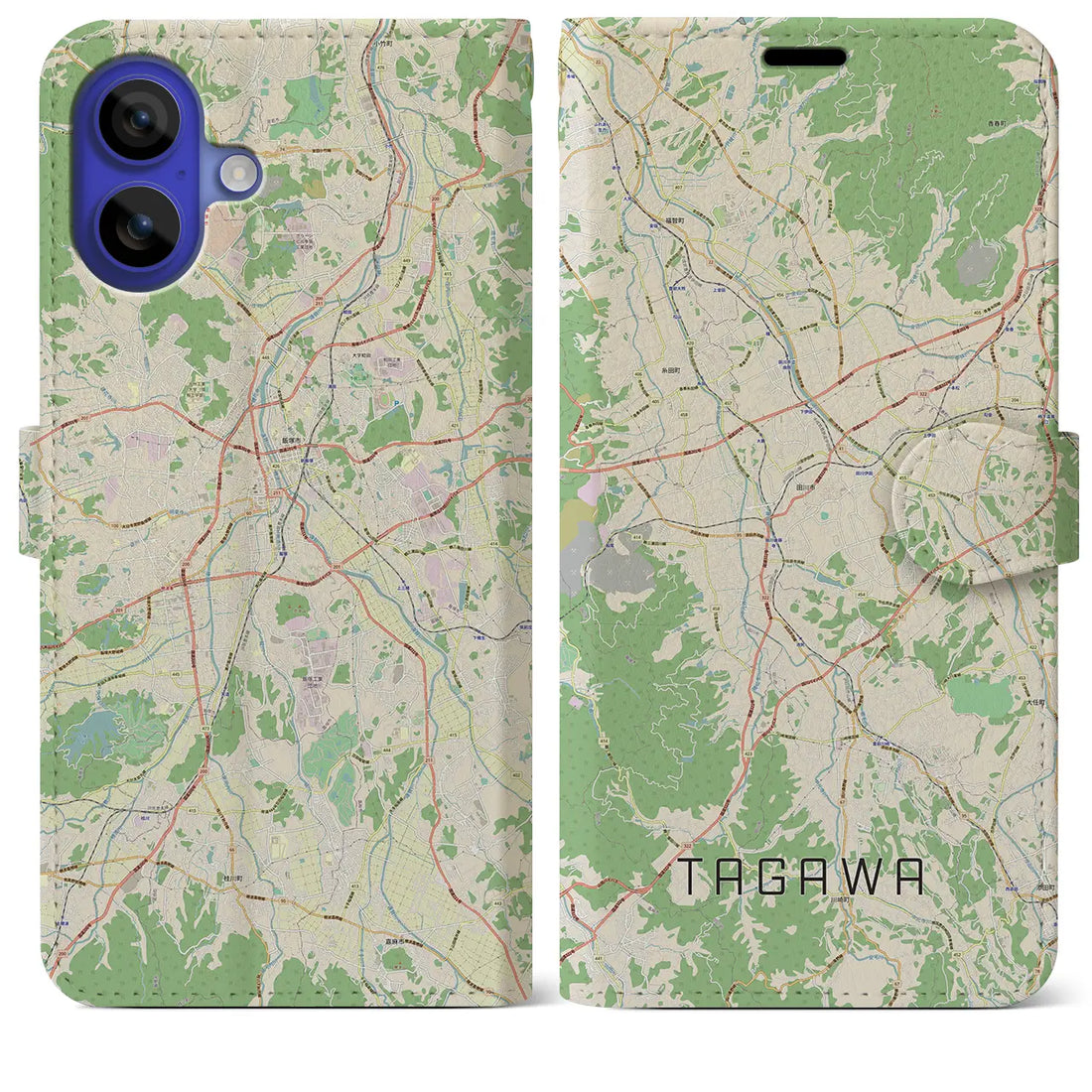 【田川（福岡県）】地図柄iPhoneケース（手帳タイプ）ナチュラル・iPhone 16 Pro Max 用