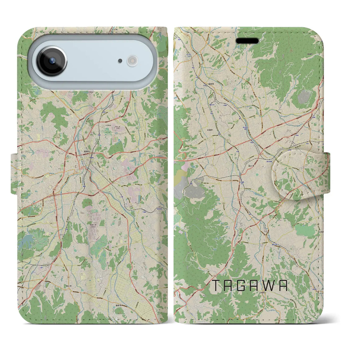 【田川（福岡県）】地図柄iPhoneケース（手帳タイプ）モノトーン・iPhone 17 Pro Max 用