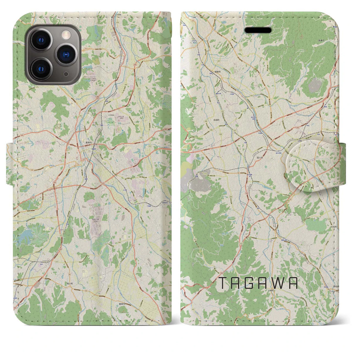 【田川（福岡県）】地図柄iPhoneケース（手帳タイプ）
