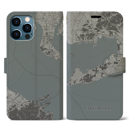 【田原（愛知県）】地図柄iPhoneケース（手帳タイプ）モノトーン・iPhone 12 / 12 Pro 用