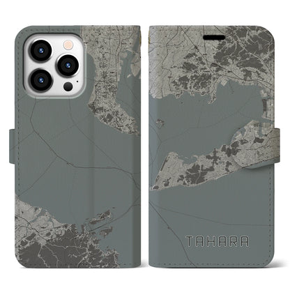 【田原（愛知県）】地図柄iPhoneケース（手帳タイプ）モノトーン・iPhone 13 Pro 用