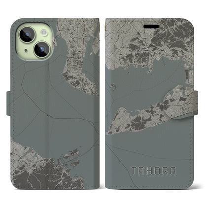【田原（愛知県）】地図柄iPhoneケース（手帳タイプ）モノトーン・iPhone 15 用