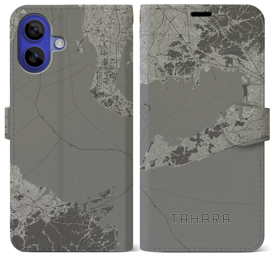 【田原(愛知県)】地図柄iPhoneケース(手帳タイプ)モノトーン・iPhone 16 Pro Max 用