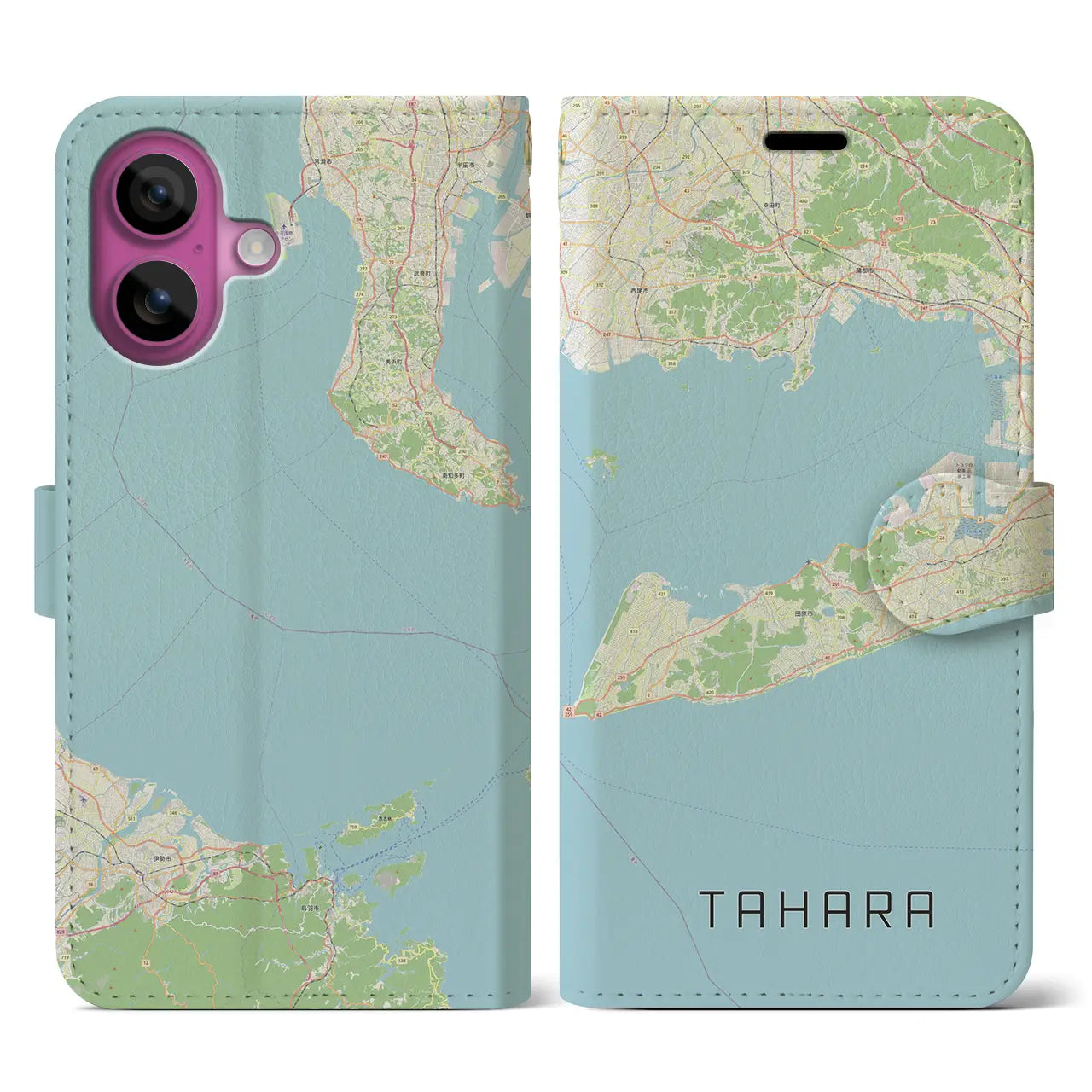 【田原（愛知県）】地図柄iPhoneケース（手帳タイプ）ナチュラル・iPhone 16 Pro 用