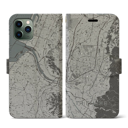 【台中（台湾）】地図柄iPhoneケース（手帳タイプ）モノトーン・iPhone 11 Pro 用