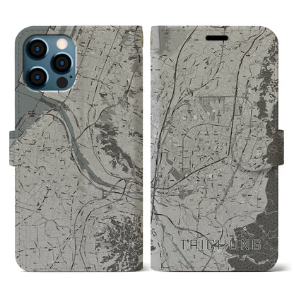 【台中（台湾）】地図柄iPhoneケース（手帳タイプ）モノトーン・iPhone 12 / 12 Pro 用