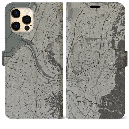 【台中（台湾）】地図柄iPhoneケース（手帳タイプ）モノトーン・iPhone 12 Pro Max 用