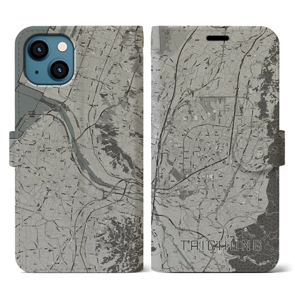 【台中（台湾）】地図柄iPhoneケース（手帳タイプ）モノトーン・iPhone 13 用