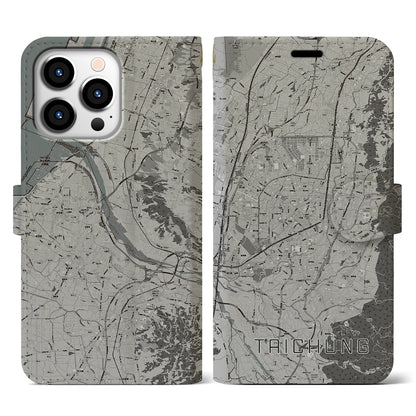 【台中（台湾）】地図柄iPhoneケース（手帳タイプ）モノトーン・iPhone 13 Pro 用