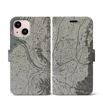 【台中（台湾）】地図柄iPhoneケース（手帳タイプ）モノトーン・iPhone 13 mini 用