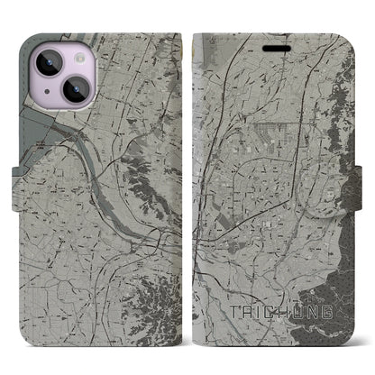 【台中（台湾）】地図柄iPhoneケース（手帳タイプ）モノトーン・iPhone 14 用