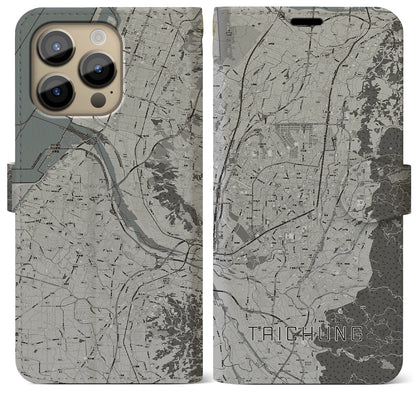 【台中（台湾）】地図柄iPhoneケース（手帳タイプ）モノトーン・iPhone 14 Pro Max 用