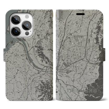 【台中（台湾）】地図柄iPhoneケース（手帳タイプ）モノトーン・iPhone 14 Pro 用