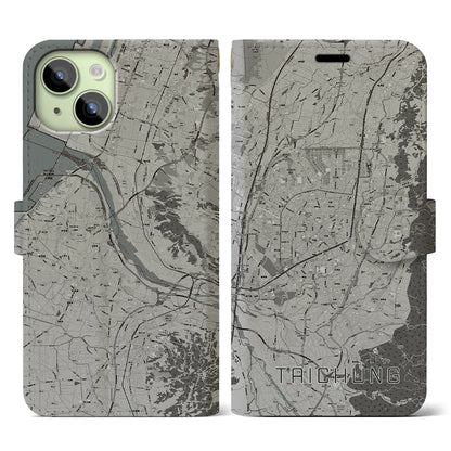 【台中（台湾）】地図柄iPhoneケース（手帳タイプ）モノトーン・iPhone 15 用