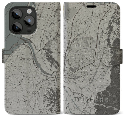 【台中（台湾）】地図柄iPhoneケース（手帳タイプ）モノトーン・iPhone 15 Pro Max 用