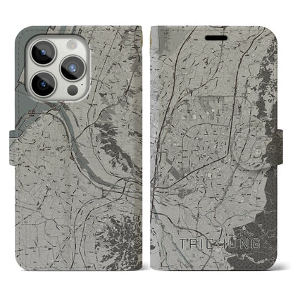 【台中（台湾）】地図柄iPhoneケース（手帳タイプ）モノトーン・iPhone 15 Pro 用