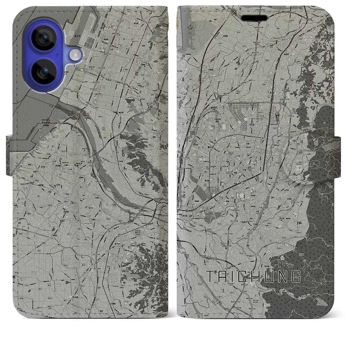 【台中(台湾)】地図柄iPhoneケース(手帳タイプ)モノトーン・iPhone 16 Pro Max 用