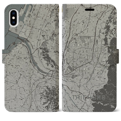 【台中（台湾）】地図柄iPhoneケース（手帳タイプ）モノトーン・iPhone XS Max 用