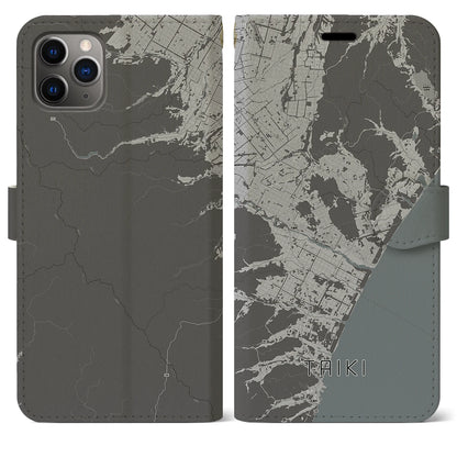 【大樹（北海道）】地図柄iPhoneケース（手帳タイプ）モノトーン・iPhone 11 Pro Max 用