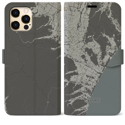 【大樹（北海道）】地図柄iPhoneケース（手帳タイプ）モノトーン・iPhone 12 Pro Max 用