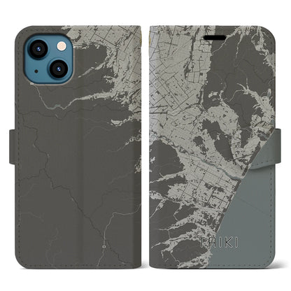 【大樹（北海道）】地図柄iPhoneケース（手帳タイプ）モノトーン・iPhone 13 用