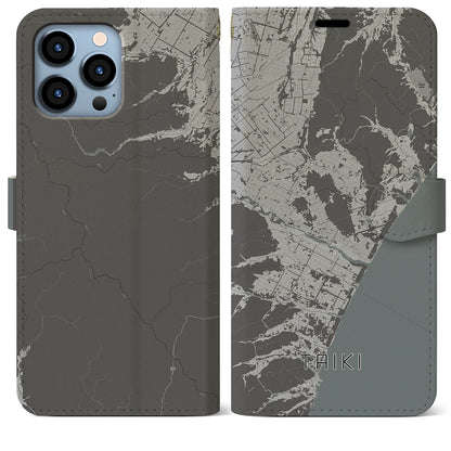 【大樹（北海道）】地図柄iPhoneケース（手帳タイプ）モノトーン・iPhone 13 Pro Max 用