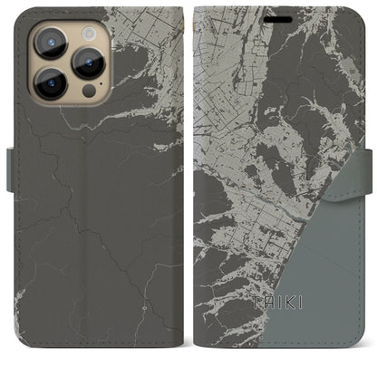 【大樹（北海道）】地図柄iPhoneケース（手帳タイプ）モノトーン・iPhone 14 Pro Max 用